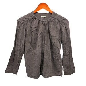 Masscob Striped Blouse Women's Size 8 BlackGray Long Sleeve Top Casual Button